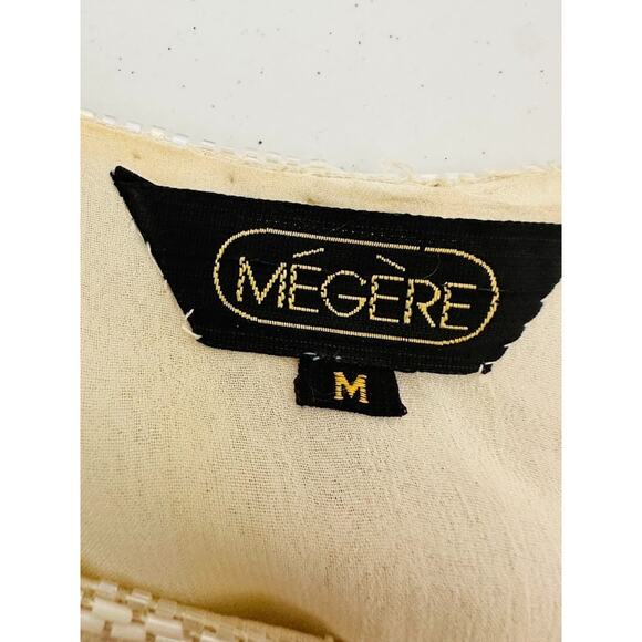 VTG Megere White Sequin Beaded Dress M Long Sleeve Ruffle Hem Formal Wedding - Picture 8 of 10